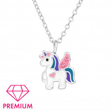 Unicorn Children's Sterling Silver Necklace with Crystal and Epoxy