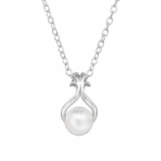 Sterling Silver Necklace Pear with Imitation Pearl