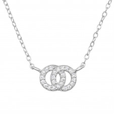 Double Circle Sterling Silver Necklace with Cubic Zirconia