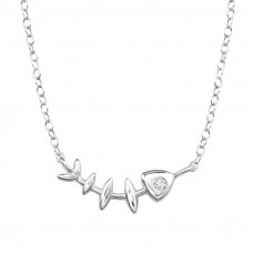 Fish Bone Sterling Silver Necklace with Cubic Zirconia