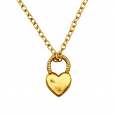 Heart Padlock Sterling Silver Gold Plated 45cm Necklace
