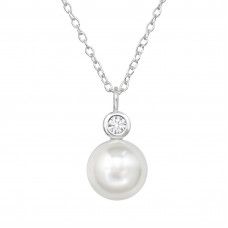 Round Sterling Silver Necklace with Cubic Zirconia and 