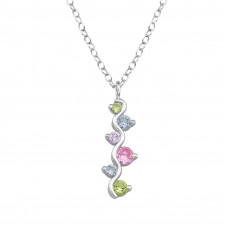Wavy S-Shape Sterling Silver Necklace with Rainbow Color Cubic Zirconia