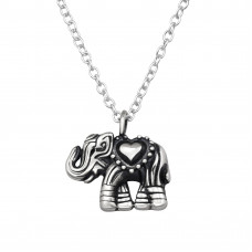Elephant with Heart Sterling Silver Necklace