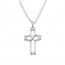 Cross with Infinity Symbol Sterling Silver 45cm Necklace with Cubic Zirconia