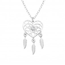 Dreamcatcher Sterling Silver Necklace with Cubic Zirconia