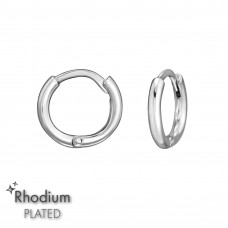 1.5x10mm Sterling Silver Rhodium Plated Huggie Hoops