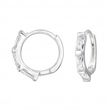 Faceted Geometric Texture Sterling Silver Huggie Hoops