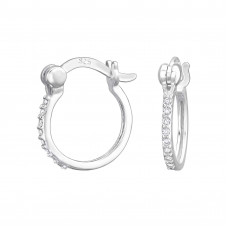 Sterling Silver French Lock Ear Hoops with Pave Cubic Zirconia
