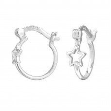 Open Star Sterling Silver Ear Hoops with French Lock
