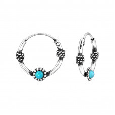 Bali Sterling Silver Ear Hoops with Imitation Opal