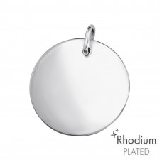 20mm Circle Sterling Silver Rhodium Plated Engravable Pendant