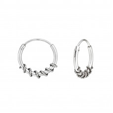 1.2x12mm Bali Sterling Silver Oxidized Hoops