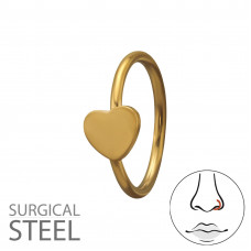 3mm Heart Seamless 316 Surgical Steel Gold Color Nose Ring 0.8x8mm (20G)