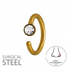 3mm Round with Crystal 316 Surgical Steel Gold Color Nose Ring 1.2x10mm (16G)
