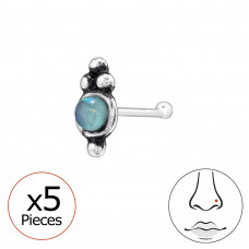 Round Sterling Silver Nose Stud, Tragus, Helix, Upper Ear with Imitation Opal (x5)