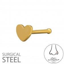 3mm Heart 316 Surgical Steel Gold Color Nose Stud - 0.8mm (20G)