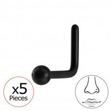 2mm Ball 316 Surgical Steel Black Color L-Shape Nose Stud 0.8x8mm (20G) x5
