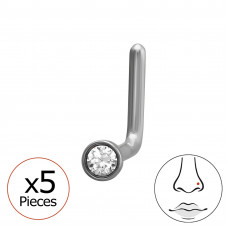2mm Round 316 Surgical Steel L-Shape Nose Stud 0.8x7x4.5mm (20G) with Crystal x5
