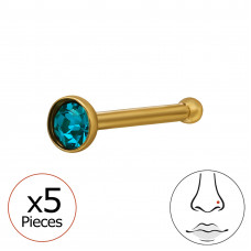 Round 2.4mm 316 Surgical Steel Gold Color Nose Stud with 1.9mm Crystal - 0.8mm (20G) x5