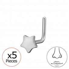 4mm Star 316 Surgical Steel L-Shape Nose Stud 0.8x7x4.5mm (20G) x5