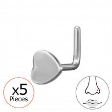 Heart 316 Surgical Steel L-Shape Nose Stud 0.8x7x4.5mm (20G) x5