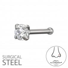 316 Surgical Steel Nose Stud 0.8x7.5mm (20G) with 2.5mm Round 4 Prong Cubic Zirconia