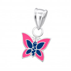 Children's Silver Butterfly Pendant with Epoxy