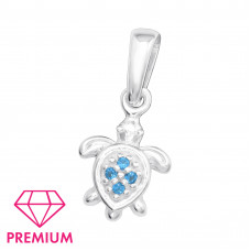 Children's Silver Turtle Pendant with Cubic Zirconia