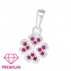 Children's Silver Lucky Four Leaf Clover Pendant with Cubic Zirconia