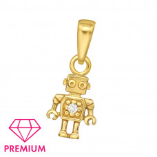 Children's Silver Robot Pendant with Cubic Zirconia
