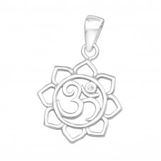 Silver Om Symbol Pendant with Cubic Zirconia