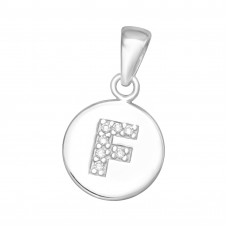 Letter F Sterling Silver Pendant with Cubic Zirconia