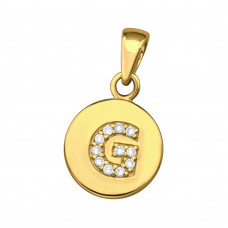 Letter G Sterling Silver Pendant with Cubic Zirconia