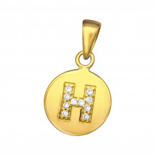 Letter H Sterling Silver Pendant with Cubic Zirconia