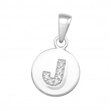 Letter J Sterling Silver Pendant with Cubic Zirconia