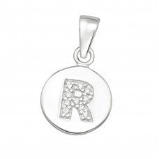 Letter R Sterling Silver Pendant with Cubic Zirconia