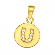Letter U Sterling Silver Pendant with Cubic Zirconia