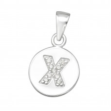 Letter X Sterling Silver Pendant with Cubic Zirconia