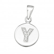 Letter Y Sterling Silver Pendant with Cubic Zirconia