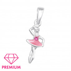 Children's Silver Ballerina Pendant with Crystal and Epoxy
