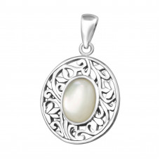 Silver Oval Pendant with Imitation Stone