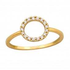 Circle Sterling Silver Gold Plated Ring with Cubic Zirconia