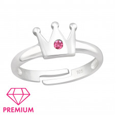 Children's Silver Crown Adjustable Ring with Crystal