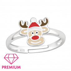 Children's Silver Reindeer Adjustable Ring with Epoxy