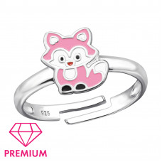 Fox Children's Sterling Silver Adjustable Ring with Epoxy