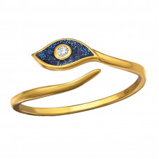 Evil Eye Sterling Silver Gold Plated Ring with Epoxy and Cubic Zirconia