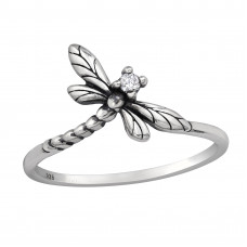 Dragonfly Sterling Silver Ring with Cubic Zirconia