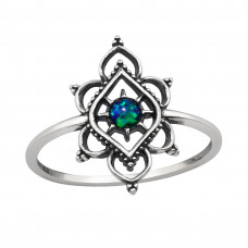 Filigree Sterling Silver Ring with Synthetic Opal