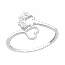 Paw and Heart Sterling Silver Ring with Cubic Zirconia